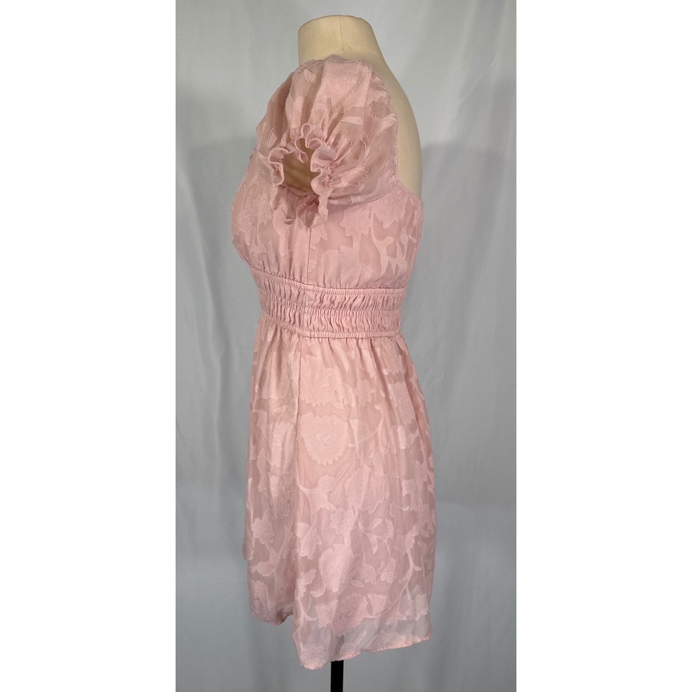 Inspired Hearts Pink Floral Burnout Smocked Mini Dress Small Cottagecore Fairy - Picture 7 of 9